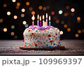 Birthday cake top view with colorful sprinkles Generative AI 109969397