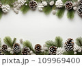 Bright Christmas frame of spruce,christmas decorations on white background,Copy space Generative AI 109969400