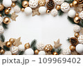 Bright Christmas frame of spruce,christmas decorations on white background,Copy space Generative AI 109969402