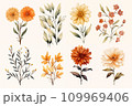Set of watercolor fall autumn flower element for decoration give thanks cards Generative AI 109969406