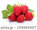 Strawberries on white background,isolated,Strawberries with leaf Generative AI 109969407