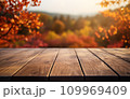 The empty wooden table top with blur background of autumn Generative AI 109969409