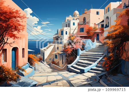 地中海の静けさを感じる美しい街角 AI画像 109969715