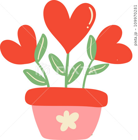 Cute Valentine heart flower in pot illustration Cute Valentine heart flower in pot illustration 109970281