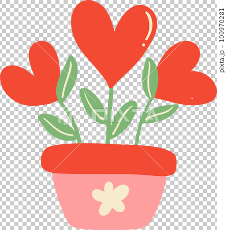Cute Valentine heart flower in pot illustration Cute Valentine heart flower in pot illustration 109970281
