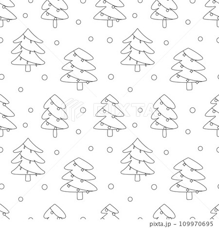 christmas tree outline cartoon seamless pattern background for wrapping, wallpaper 109970695