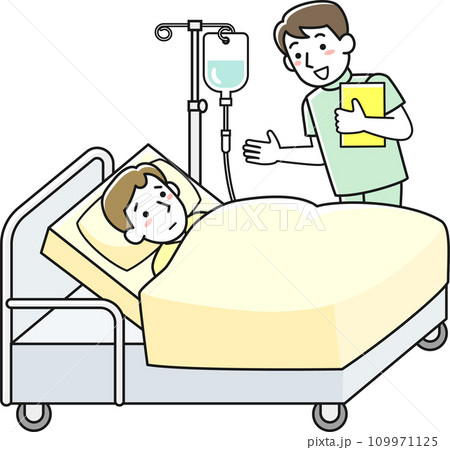 ベッドで横になる患者と男性看護師 109971125