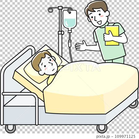 ベッドで横になる患者と男性看護師 109971125