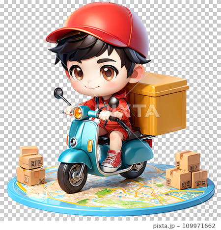 Delivery man riding a scooter illustration. Food delivery man Delivery man riding a scooter illustration. Food delivery man 109971662