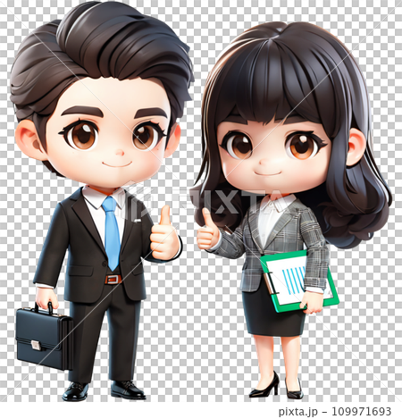 Businessman and businesswoman showing his thumbs up. Businessman and businesswoman showing his thumbs up. 109971693
