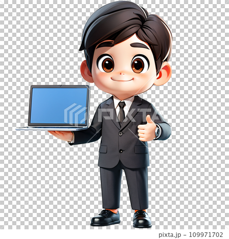 Businessman with laptop computer showing his thumbs up. Businessman with laptop computer showing his thumbs up. 109971702