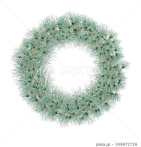 Christmas wreath isolated on white background. 2024. Clipart. Watercolor hand drawn art illustration. For cards, handmade textiles, prints, menus, poster 109972726