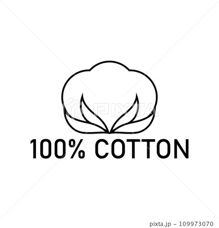 100 percent cotton fabric. Linear vector label and icon on blank background. Isolated outline black and white illustration. 100 percent cotton fabric. Linear vector label and icon on blank background. Isolated outline black and white illustration. 109973070