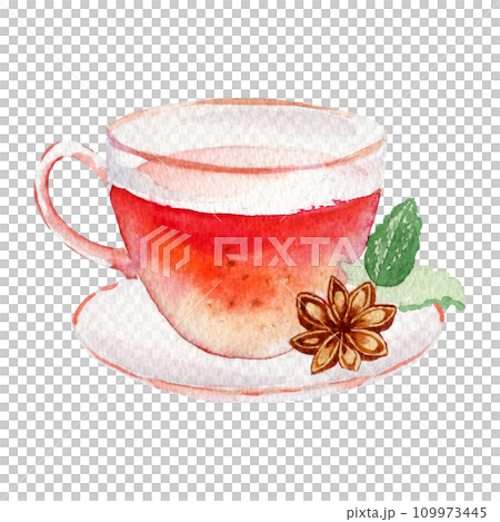 mug with red tea isolated on white background. 2024. Clipart. Watercolor hand drawn art illustration. For cards, handmade textiles, prints, menus, poster. mug with red tea isolated on white background. 2024. Clipart. Watercolor hand drawn art illustration. For cards, handmade textiles, prints, menus, poster. 109973445
