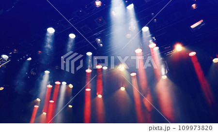 ceiling spotlights lights musical concert stage with a stage mist ceiling spotlights lights musical concert stage with a stage mist 109973820