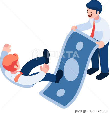 Isometric Businessman Slipping on Money by His Friend Isometric Businessman Slipping on Money by His Friend 109973967