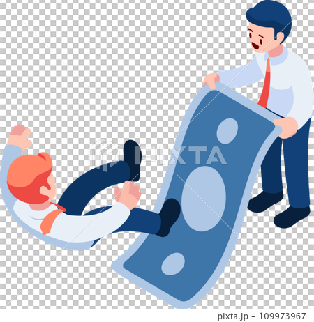 Isometric Businessman Slipping on Money by His Friend Isometric Businessman Slipping on Money by His Friend 109973967