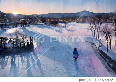 雪の積もった公園-Generative AI 109973972