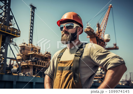 Attractive oil worker at work on a drilling rig 109974145