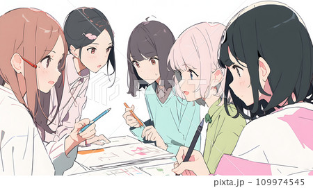 女学生5・手書きイラスト｜コミック、アニメグッズ
