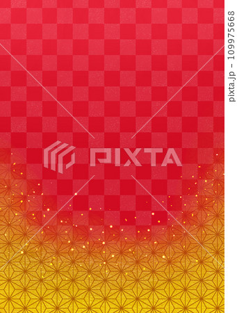 和柄背景　市松模様と麻の葉　金箔　金粉　縦長 109975668