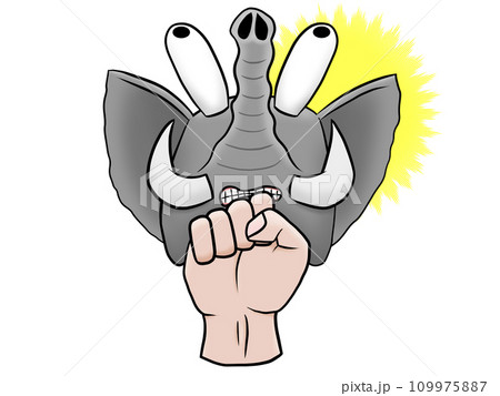 アッパーを喰らう象_拳付き_右フラッシュ付き 109975887