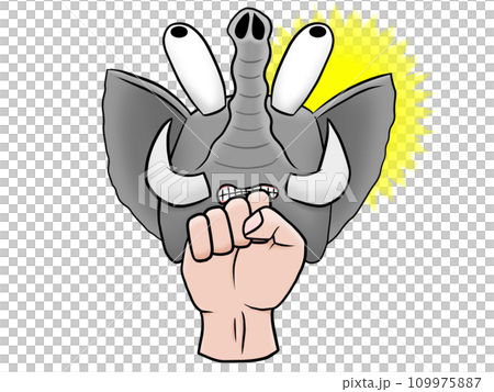 アッパーを喰らう象_拳付き_右フラッシュ付き 109975887