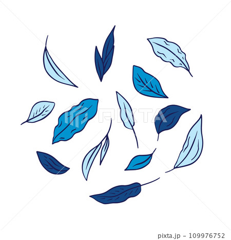 Set of leaves black line art isolated on white 109976752