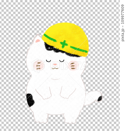 Under construction cat bowing hand drawn illustration 109977609