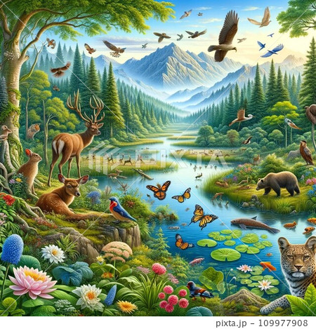 緑豊かな動物たちの楽園のイラスト素材 [109977908] - PIXTA