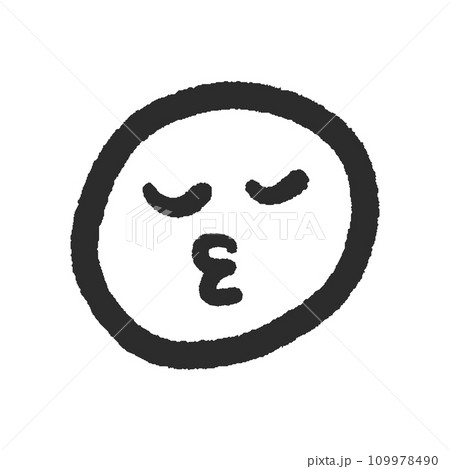 目を閉じてキスをしている絵文字 - 黒い手書きのシンプルでかわいい顔のデザイン素材 109978490