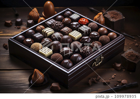 A set of chocolates in a box. Generative AI 109978935