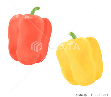 赤と黄色のパプリカの手描き風イラスト 109978963