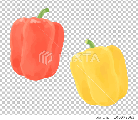 赤と黄色のパプリカの手描き風イラスト 109978963