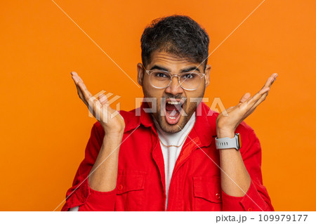 Angry Indian man asking why what reason of failure irritation disbelief by troubles conflict quarrel Angry Indian man asking why what reason of failure irritation disbelief by troubles conflict quarrel 109979177