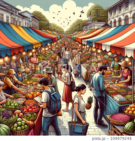 活気ある市場と人々 109979248