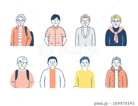 さまざまな若い男性8人　上半身　fo-mix4 109979345
