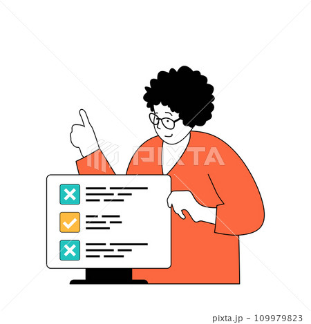 Marketing and development concept with cartoon people in flat design for web. Woman creating product presentation with tasks list. Vector illustration for social media banner, marketing material. Marketing and development concept with cartoon people in flat design for web. Woman creating product presentation with tasks list. Vector illustration for social media banner, marketing material. 109979823