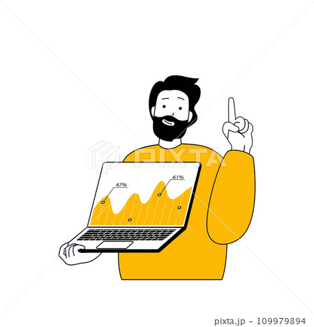 Digital business concept with cartoon people in flat design for web. Man analyzing financial statistics and working with company data. Vector illustration for social media banner, marketing material. Digital business concept with cartoon people in flat design for web. Man analyzing financial statistics and working with company data. Vector illustration for social media banner, marketing material. 109979894
