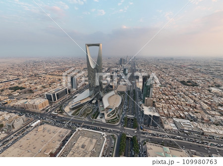 Drone shot flying. Saudi Arabia. Riyadh. Road. Day. 109980763