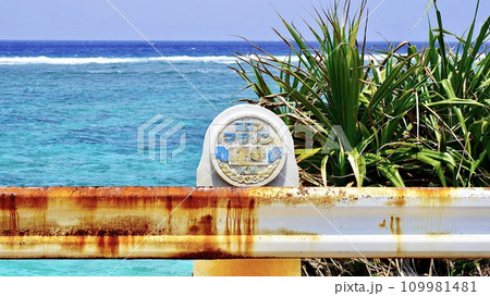 鹿児島県与論島の宇勝（ウァーチ）海岸近くのヨロンマラソン20kmの目標 109981481