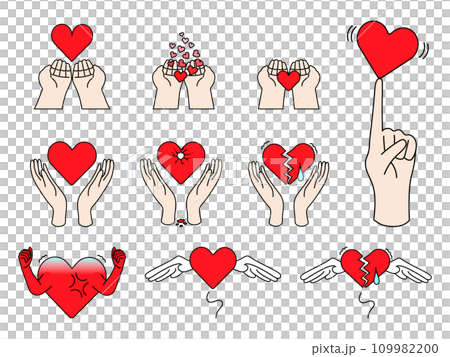 Set of line drawing hearts and hands 109982200