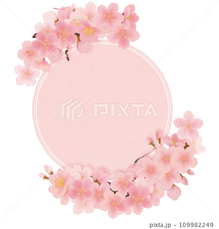 水彩画の桜の花びらフレーム 109982249