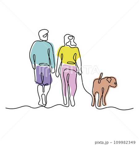 Couple walking with a dog vector illustration Couple walking with a dog vector illustration 109982349