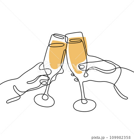 Champagne glasses one line vector illustration 109982358