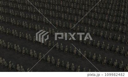 terracotta warriors in a row 3D animation in the dark terracotta warriors in a row 3D animation in the dark 109982482