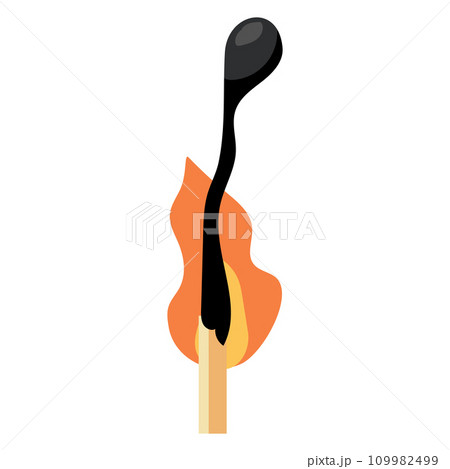 A cute cartoon style illustration of a burning matchstick. 109982499