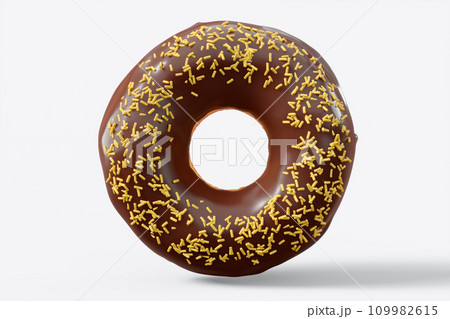 Chocolate glazed donut with sprinkles on a white background Chocolate glazed donut with sprinkles on a white background 109982615
