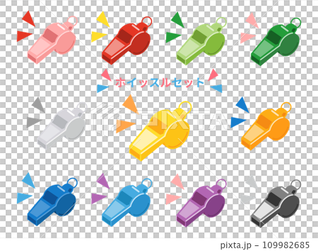 Set of colorful whistle illustrations Set of colorful whistle illustrations 109982685