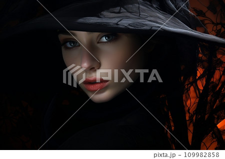 Girl in mourning attire, widow close-up 109982858